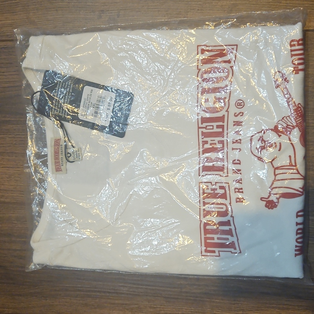 TRUE RELIGION LOGO NOTCH CROP RIBBED TEE OPTIC WHITE SIZE XXL - Picture 6 of 9